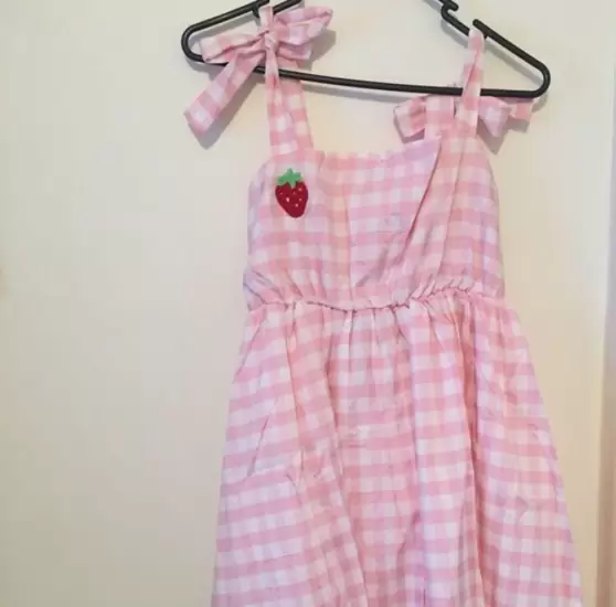 Kawaii pink gingham strawberry dress
